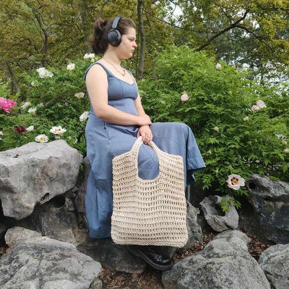 summer beach bag hand crocheted 100% cotton - Picture 1 of 6